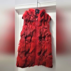 Women's Fox Vest with Leather Hood